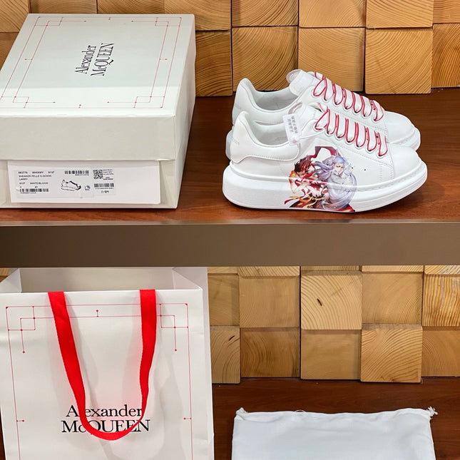 OVERSIZED SNEAKERS IN WHITE CALFSKIN NATRA GRAPHIC RED TRIM LACES