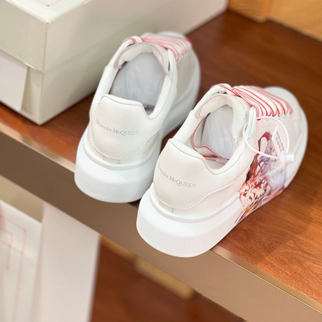 OVERSIZED SNEAKERS IN WHITE CALFSKIN NATRA GRAPHIC RED TRIM LACES