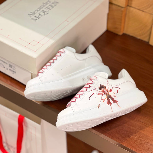 OVERSIZED SNEAKERS IN WHITE CALFSKIN NATRA GRAPHIC RED TRIM LACES