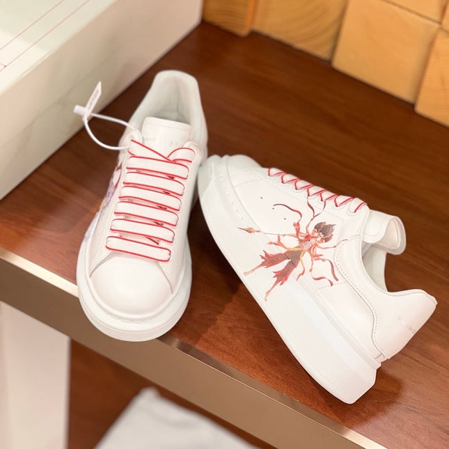 OVERSIZED SNEAKERS IN WHITE CALFSKIN NATRA GRAPHIC RED TRIM LACES