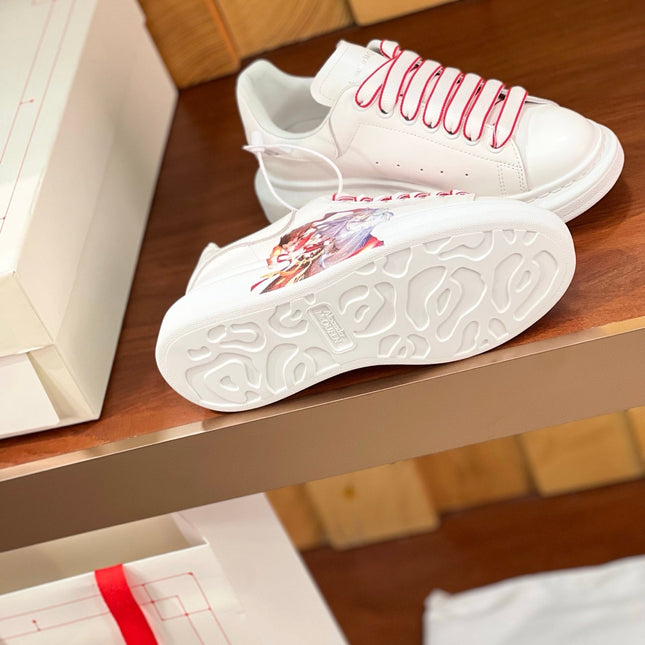 OVERSIZED SNEAKERS IN WHITE CALFSKIN NATRA GRAPHIC RED TRIM LACES