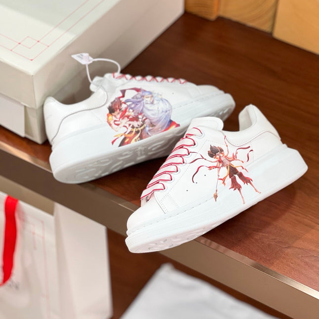 OVERSIZED SNEAKERS IN WHITE CALFSKIN NATRA GRAPHIC RED TRIM LACES
