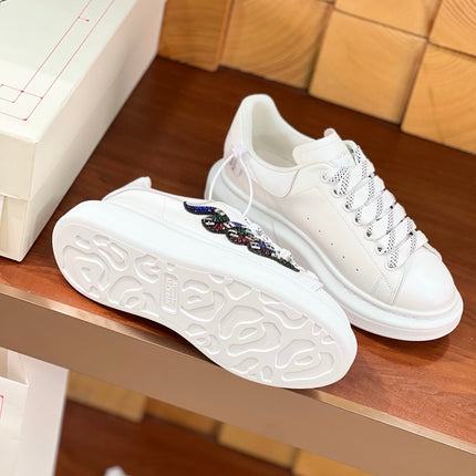 OVERSIZED SNEAKERS IN WHITE CALFSKIN EMBROIDERED MULTICOLOR SNAKE