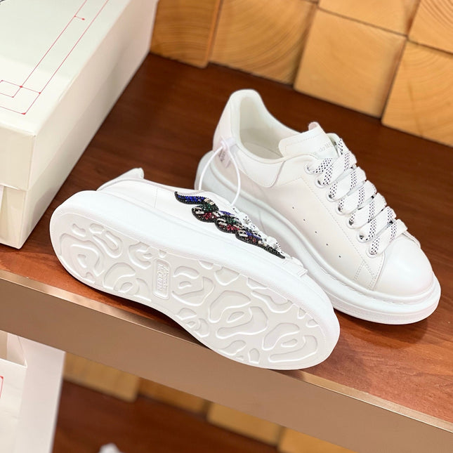 OVERSIZED SNEAKERS IN WHITE CALFSKIN EMBROIDERED MULTICOLOR SNAKE