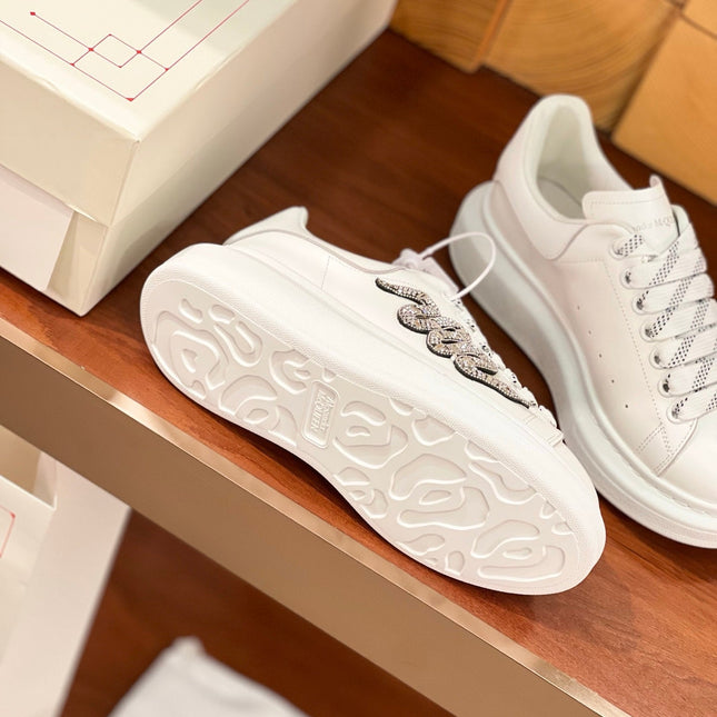 OVERSIZED SNEAKERS IN WHITE CALFSKIN EMBROIDERED SILVER CRYSTAL SNAKE