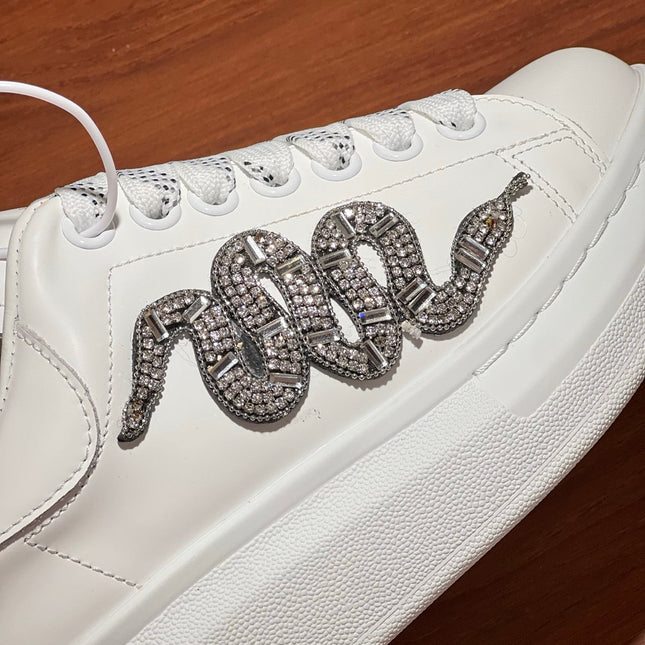 OVERSIZED SNEAKERS IN WHITE CALFSKIN EMBROIDERED SILVER CRYSTAL SNAKE