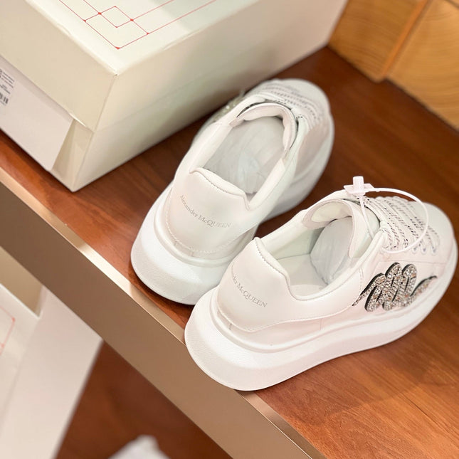OVERSIZED SNEAKERS IN WHITE CALFSKIN EMBROIDERED SILVER CRYSTAL SNAKE