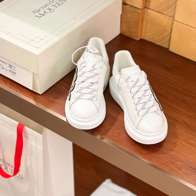 OVERSIZED SNEAKERS IN WHITE CALFSKIN EMBROIDERED SILVER CRYSTAL SNAKE