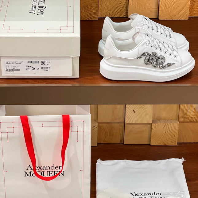 OVERSIZED SNEAKERS IN WHITE CALFSKIN EMBROIDERED SILVER CRYSTAL SNAKE