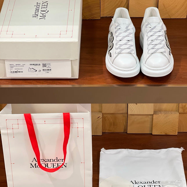 OVERSIZED SNEAKERS IN WHITE CALFSKIN EMBROIDERED SILVER CRYSTAL SNAKE