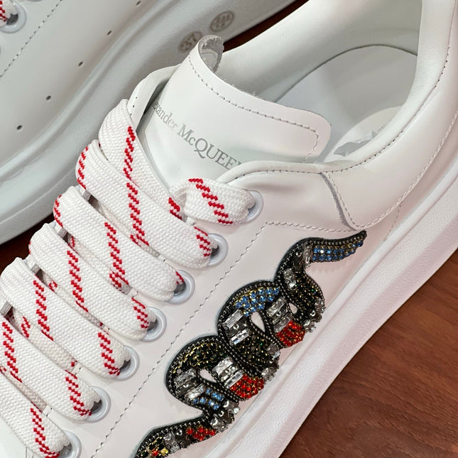 OVERSIZED SNEAKERS IN WHITE CALFSKIN EMBROIDERED CRYSTAL SNAKE