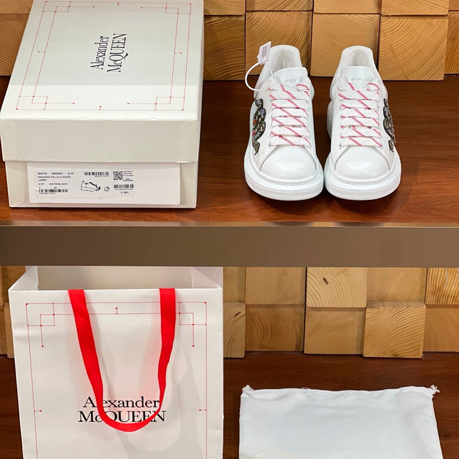 OVERSIZED SNEAKERS IN WHITE CALFSKIN EMBROIDERED CRYSTAL SNAKE