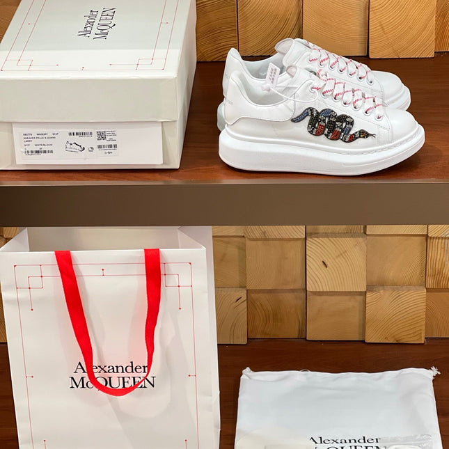 OVERSIZED SNEAKERS IN WHITE CALFSKIN EMBROIDERED CRYSTAL SNAKE