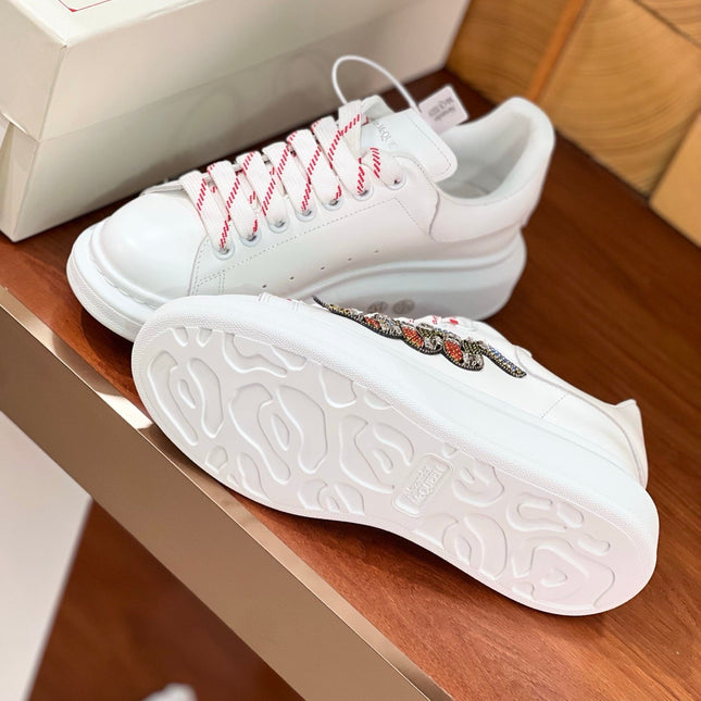 OVERSIZED SNEAKERS IN WHITE CALFSKIN EMBROIDERED CRYSTAL SNAKE
