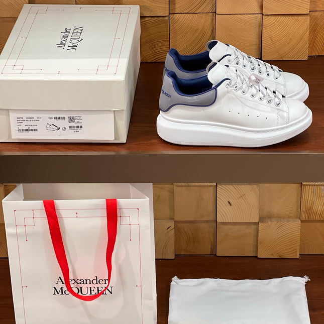 OVERSIZED SNEAKERS IN WHITE CALFSKIN WITH GREY HEEL TAB