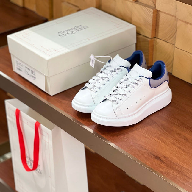 OVERSIZED SNEAKERS IN WHITE CALFSKIN WITH GREY HEEL TAB