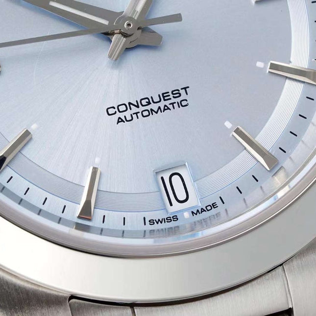 CONQUEST WATCH SILVER CASE WITH COIN GRAY DIAL