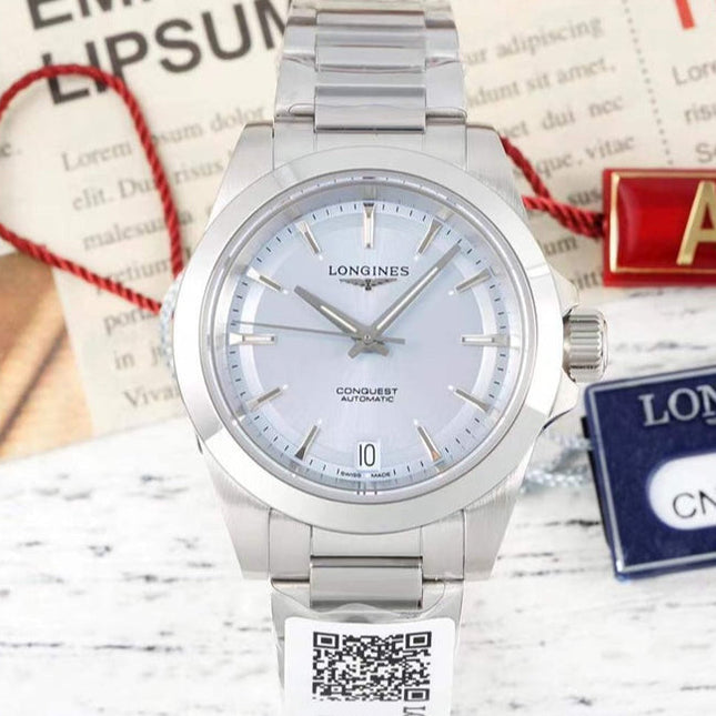 CONQUEST WATCH SILVER CASE WITH COIN GRAY DIAL
