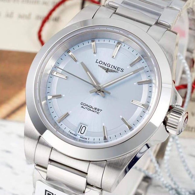 CONQUEST WATCH SILVER CASE WITH COIN GRAY DIAL