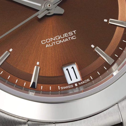 CONQUEST WATCH SILVER CASE WITH CHOCOLATE BROWN DIAL