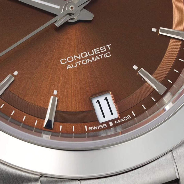 CONQUEST WATCH SILVER CASE WITH CHOCOLATE BROWN DIAL
