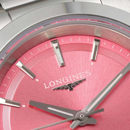 CONQUEST WATCH SILVER CASE WITH BABY PINK DIAL