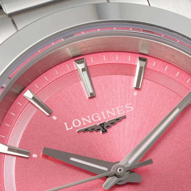 CONQUEST WATCH SILVER CASE WITH BABY PINK DIAL