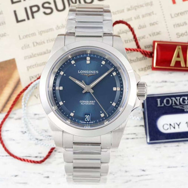 CONQUEST WATCH SILVER CASE WITH NAVY BLUE DIAL