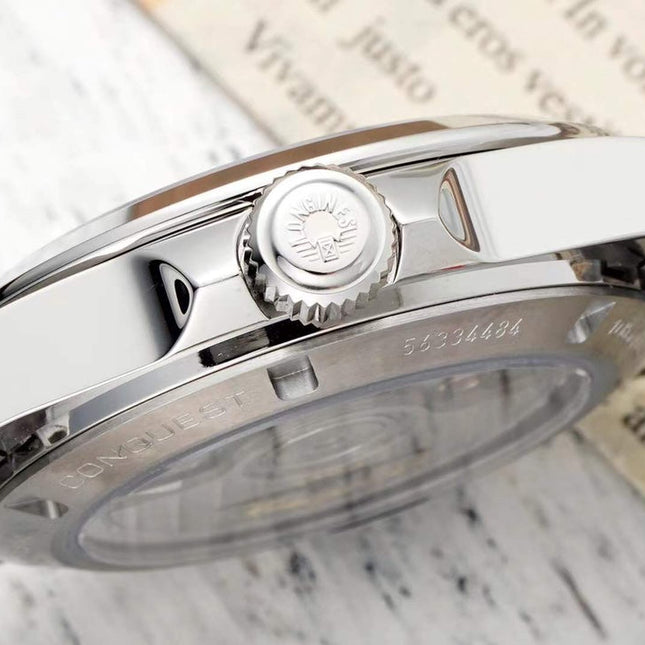 CONQUEST WATCH SILVER CASE WITH NAVY BLUE DIAL