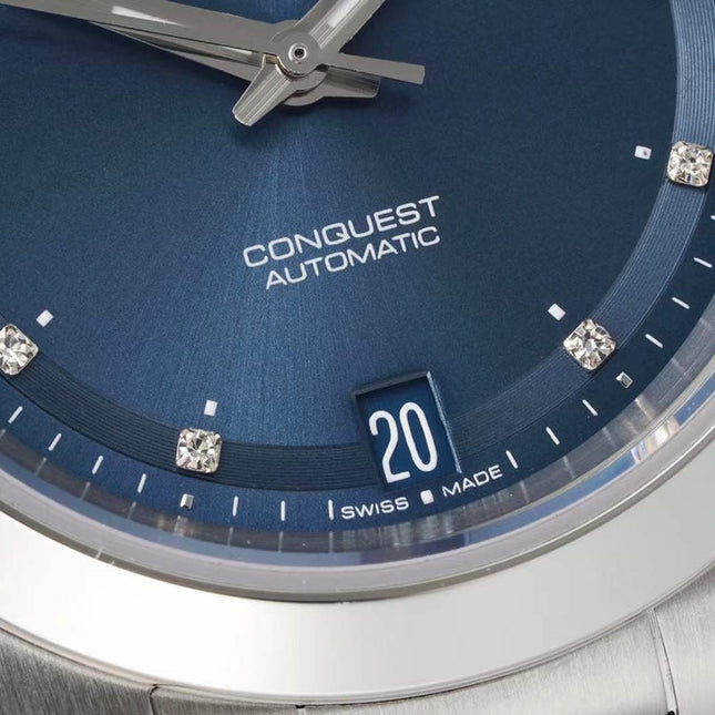 CONQUEST WATCH SILVER CASE WITH NAVY BLUE DIAL