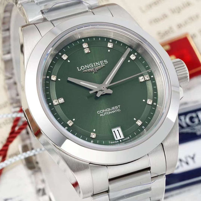 CONQUEST WATCH SILVER CASE WITH JUNGLE GREEN DIAL