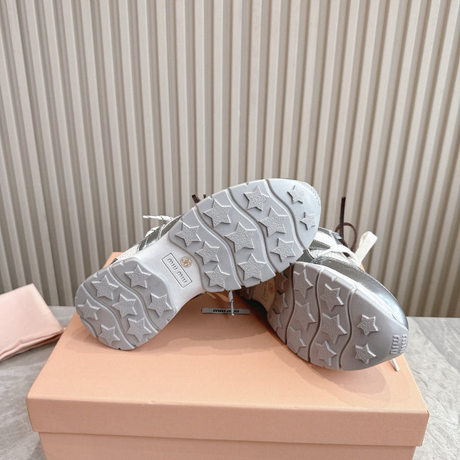 MM SNEAKERS IN WHITE AND SILVER MESH MIX CALFSKIN