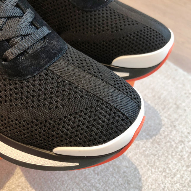 HEROS SNEAKER IN BLACK BREATHABLE MESH FABRIC AND BRONZE BROWN CALFSKIN