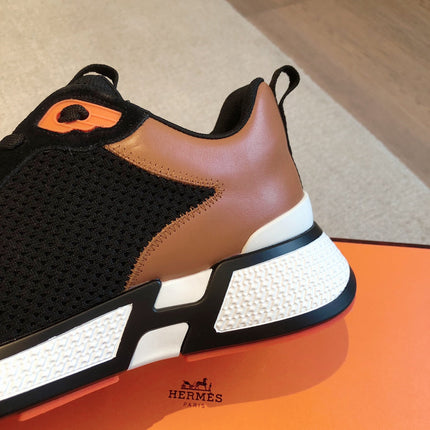 HEROS SNEAKER IN BLACK BREATHABLE MESH FABRIC AND BRONZE BROWN CALFSKIN