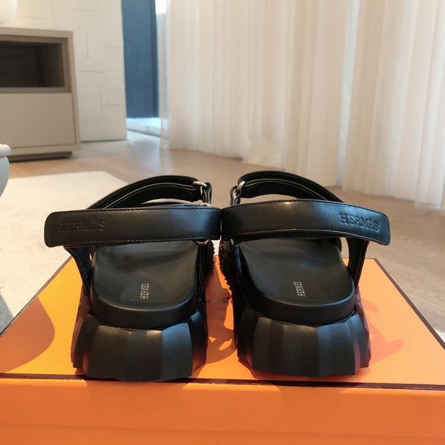 DAD SANDALS IN BLACK CALFSKIN AND RUBBER