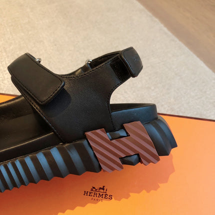 DAD SANDALS IN BLACK CALFSKIN AND RUBBER