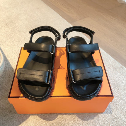DAD SANDALS IN BLACK CALFSKIN AND RUBBER