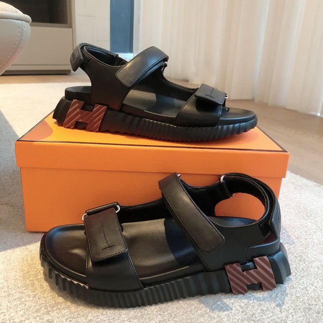 DAD SANDALS IN BLACK CALFSKIN AND RUBBER