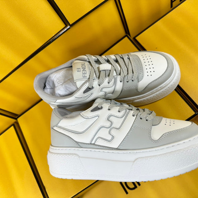 FENDI THICK-SOLDED SNEAKER IN WHITE MIX GREY LAMBSKIN