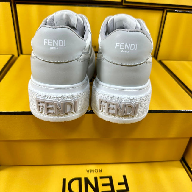 FENDI THICK-SOLDED SNEAKER IN WHITE MIX GREY LAMBSKIN