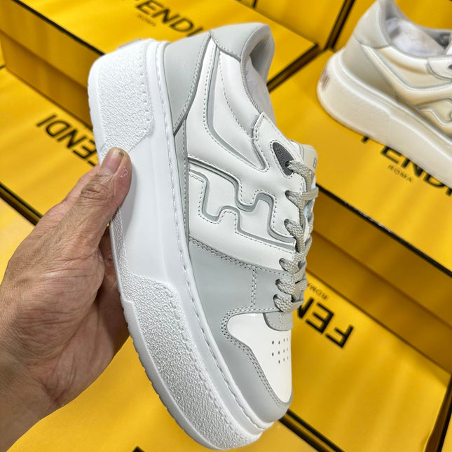 FENDI THICK-SOLDED SNEAKER IN WHITE MIX GREY LAMBSKIN