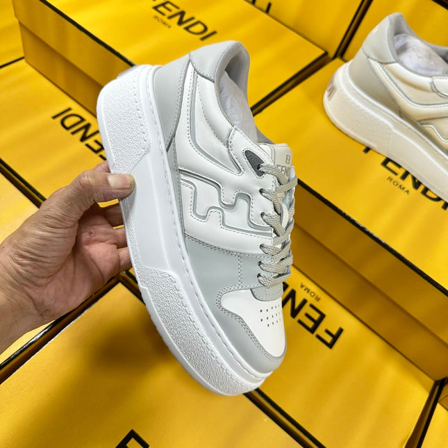 FENDI THICK-SOLDED SNEAKER IN WHITE MIX GREY LAMBSKIN