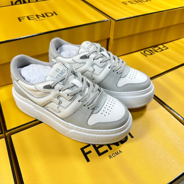 FENDI THICK-SOLDED SNEAKER IN WHITE MIX GREY LAMBSKIN