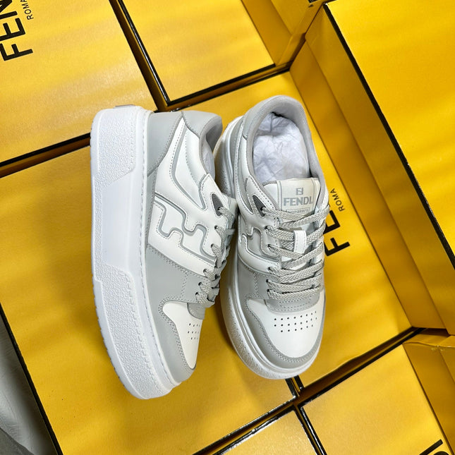 FENDI THICK-SOLDED SNEAKER IN WHITE MIX GREY LAMBSKIN