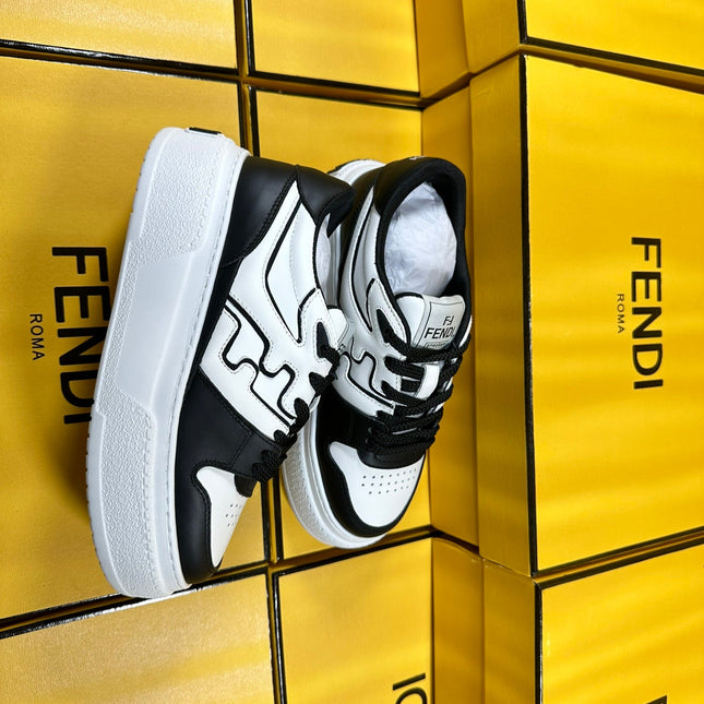 FENDI THICK-SOLDED SNEAKER IN WHITE AND BLACK LAMBSKIN