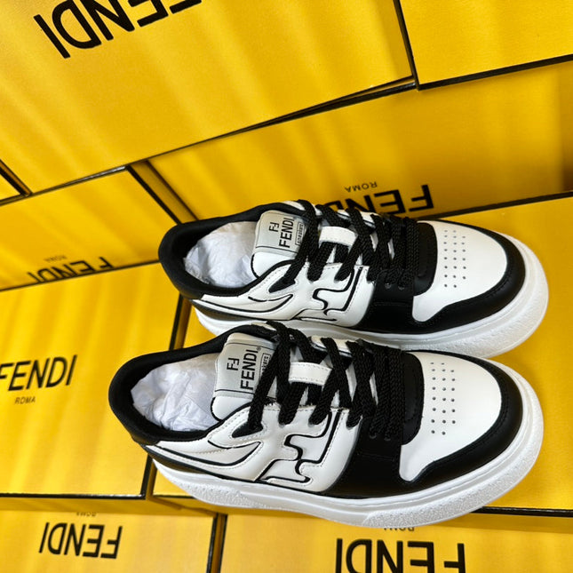 FENDI THICK-SOLDED SNEAKER IN WHITE AND BLACK LAMBSKIN