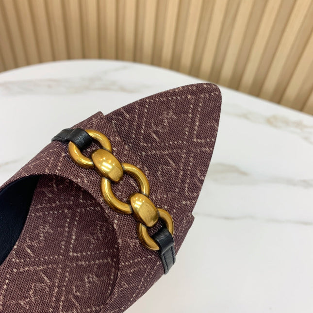 SL CHAIN ATTACH HEELED MULES BROWN DENIM