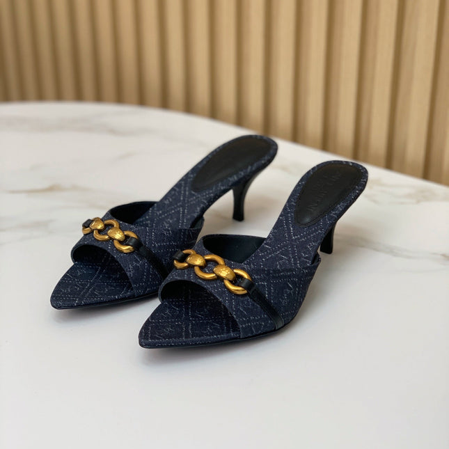 SL CHAIN ATTACH HEELED MULES INDIGO DENIM