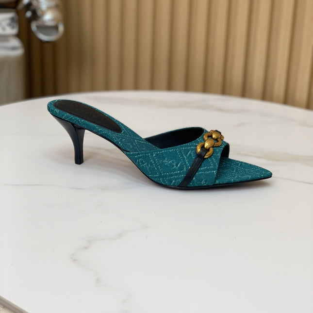 SL CHAIN ATTACH HEELED MULES SAPPHIRE DENIM