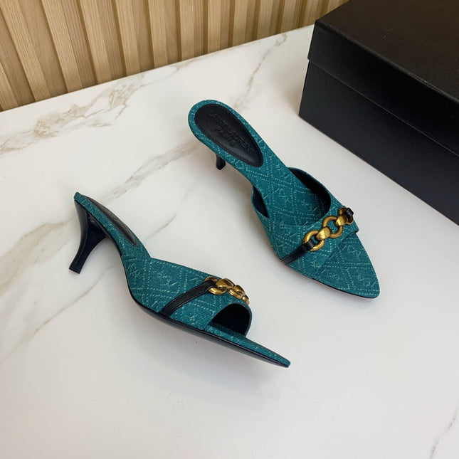 SL CHAIN ATTACH HEELED MULES SAPPHIRE DENIM